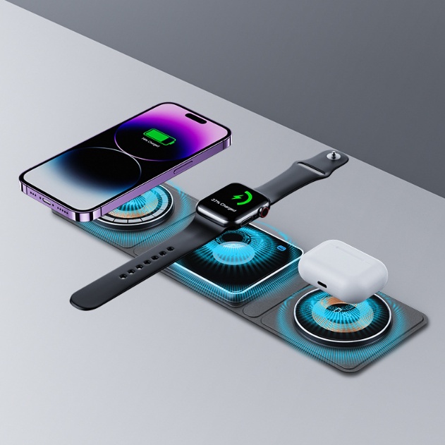 3 IN 1 Magnetic Folding Wireless Charger Station For IPhone Transparent Fast Charging For IWatch And Airpods - image 2