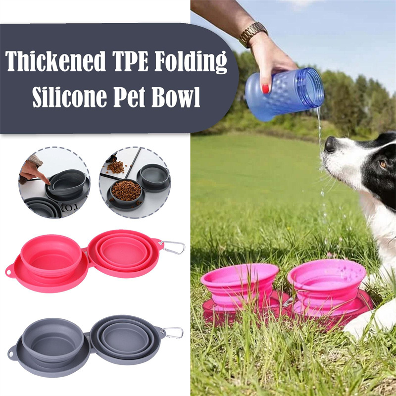 Rubber Foldable Double Bowl Pet Feeding Bowl Pets Supplies Dog Cat Bowls - image 3