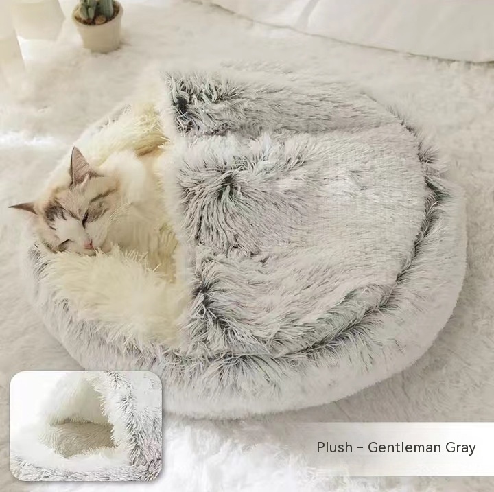2 In 1 Dog And Cat Bed Pet Winter Bed Round Plush Warm Bed House Soft Long Plush Pets Bed Pet Products - image 4
