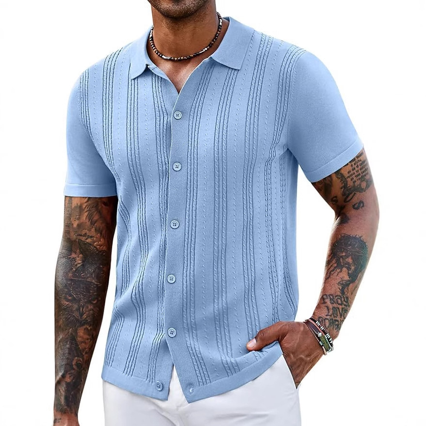 Fashionable Striped Hollow-Out Knitted Sweater For Men - image 64