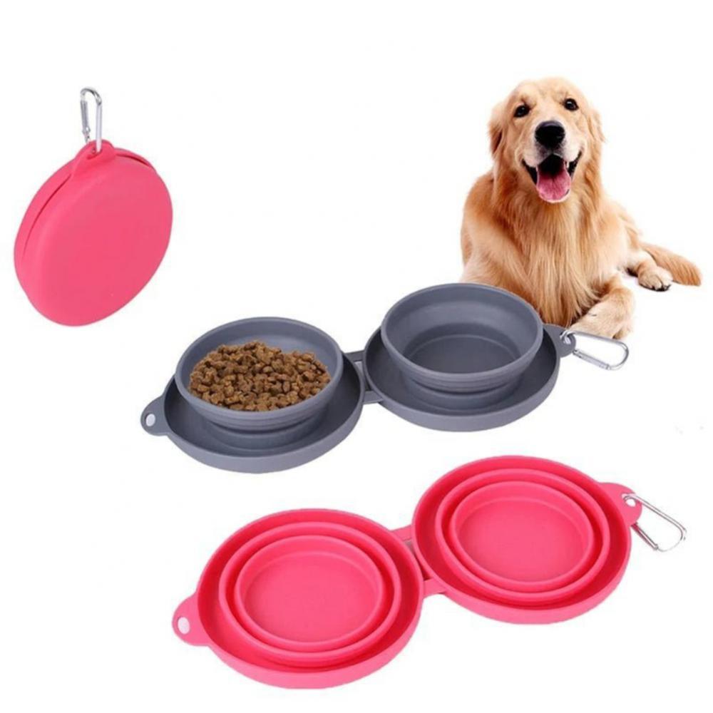 Rubber Foldable Double Bowl Pet Feeding Bowl Pets Supplies Dog Cat Bowls - image 7