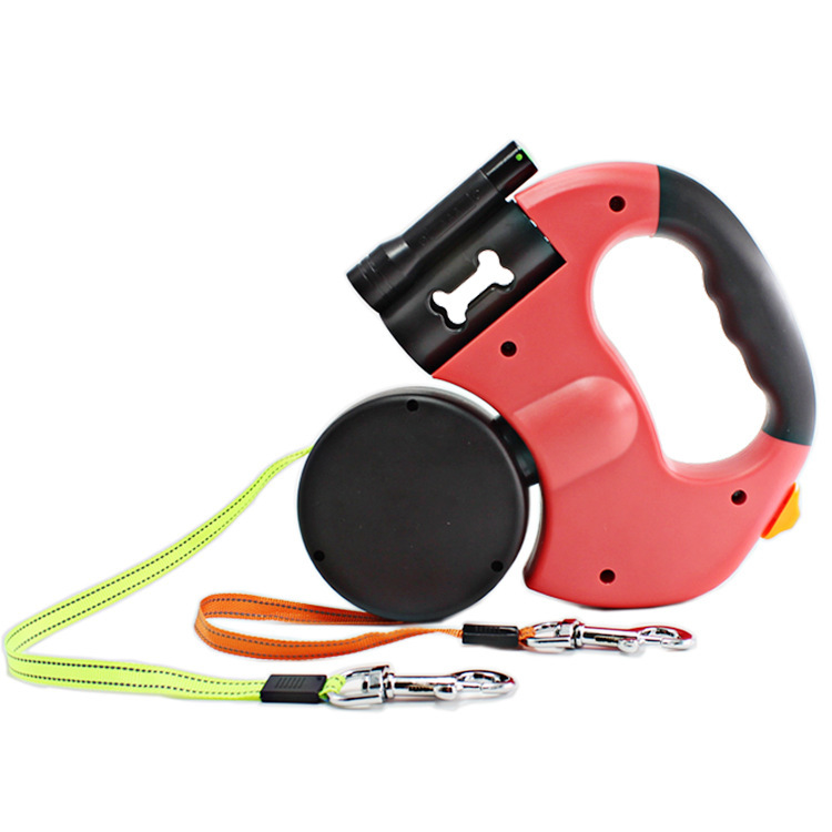 Dual Headed Pet Leashes with Flashlight Garbage Bag Box Automatic Retractable Dogs Traction Rope - image 2