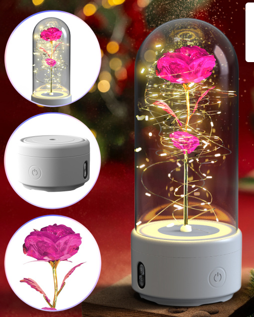 Creative 2 In 1 Rose Flowers LED Light And Bluetooth-compatible Speaker Valentine's Day Gift Rose Luminous Night Light Ornament In Glass Cover - image 15