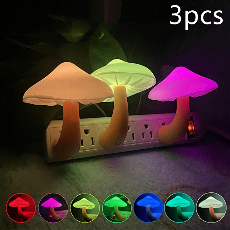 LED Night Light Mushroom Wall Socket Lamp EU US Plug Warm White Light-control Sensor Bedroom Light Home Decoration - image 14