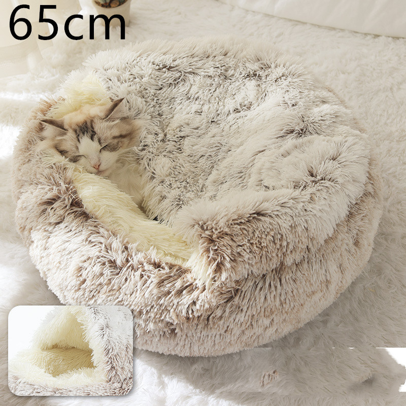 2 In 1 Dog And Cat Bed Pet Winter Bed Round Plush Warm Bed House Soft Long Plush Pets Bed Pet Products - image 12