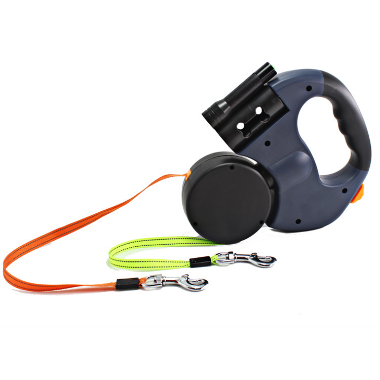 Dual Headed Pet Leashes with Flashlight Garbage Bag Box Automatic Retractable Dogs Traction Rope - image 8