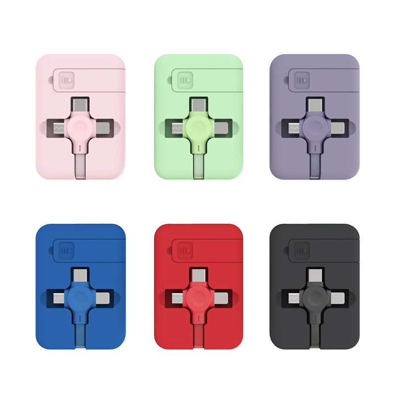 4 In 1 Retractable USB Cable Creative Macaron Type C Micro Cable For I Phone With Phone Stand Charging Data Cable Line Storage Box - image 3