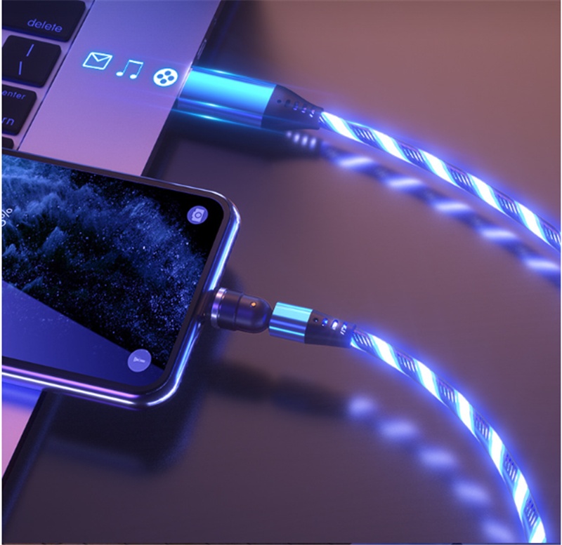540 Rotate Luminous Magnetic Cable 3A Fast Charging Mobile Phone Charge Cable For LED Micro USB Type C For I Phone Cable - image 7