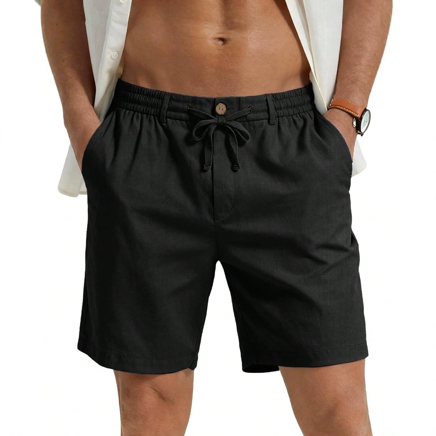 Drawstring Waist Solid-color Casual Athletic Shorts - image 5