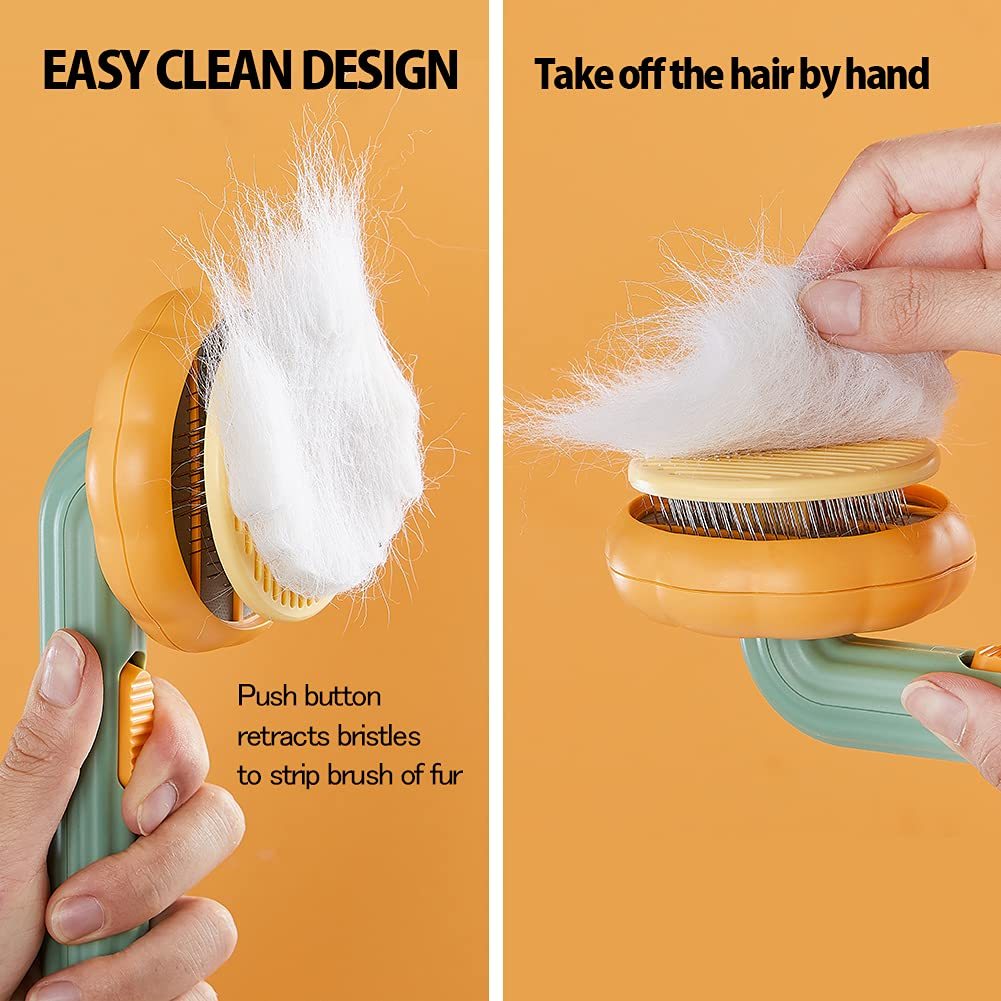 Pet Pumpkin Brush, Pet Grooming Self Cleaning Slicker Brush For Dogs Cats Puppy Rabbit, Cat Brush Grooming Gently Removes Loose Undercoat, Mats Tangled Hair Slicker Brush - image 5