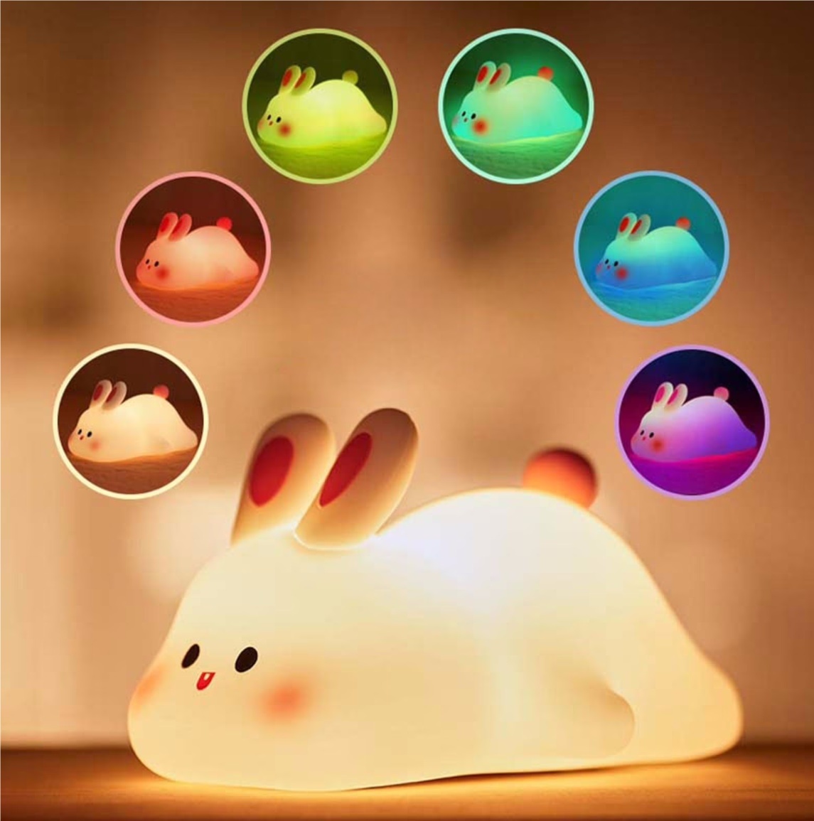 Cute LED Night Light Touch Sensor Cartoon Kid's Nightlights Big Face Rabbit Silicone Night Light Christmas Gift Bedside Lamp Home Decor - image 12