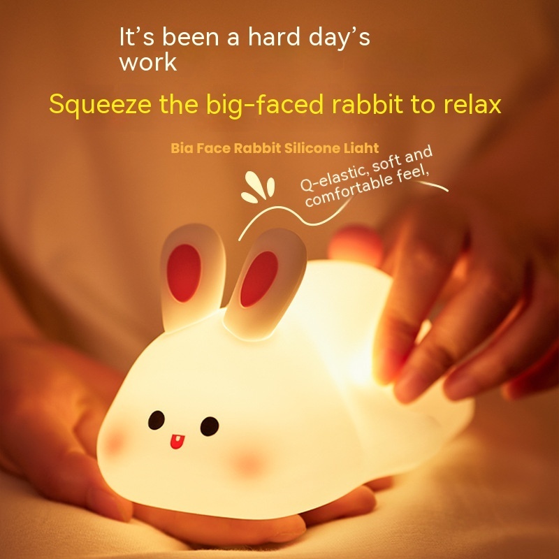 Cute LED Night Light Touch Sensor Cartoon Kid's Nightlights Big Face Rabbit Silicone Night Light Christmas Gift Bedside Lamp Home Decor - image 4