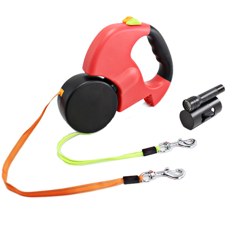Dual Headed Pet Leashes with Flashlight Garbage Bag Box Automatic Retractable Dogs Traction Rope - image 7