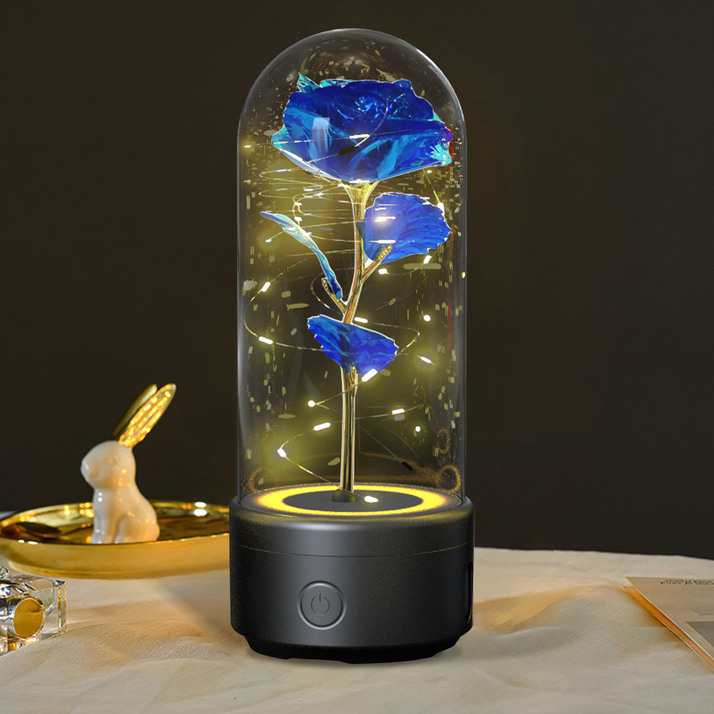 Creative 2 In 1 Rose Flowers LED Light And Bluetooth-compatible Speaker Valentine's Day Gift Rose Luminous Night Light Ornament In Glass Cover - image 19