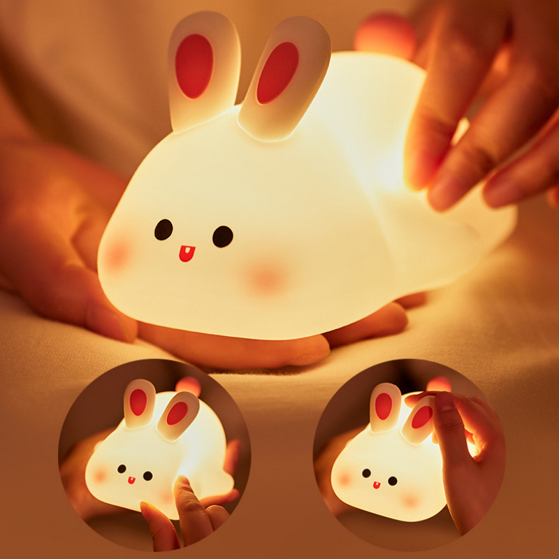 Cute LED Night Light Touch Sensor Cartoon Kid's Nightlights Big Face Rabbit Silicone Night Light Christmas Gift Bedside Lamp Home Decor - image 3