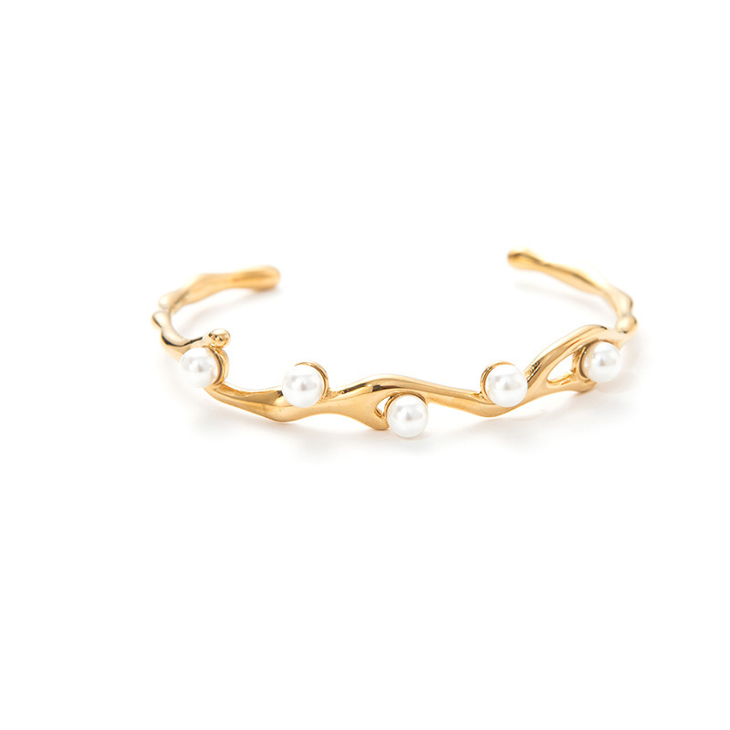 Pearlaccented Openended Titanium Steel Bracelet That Wont Fade - image 9
