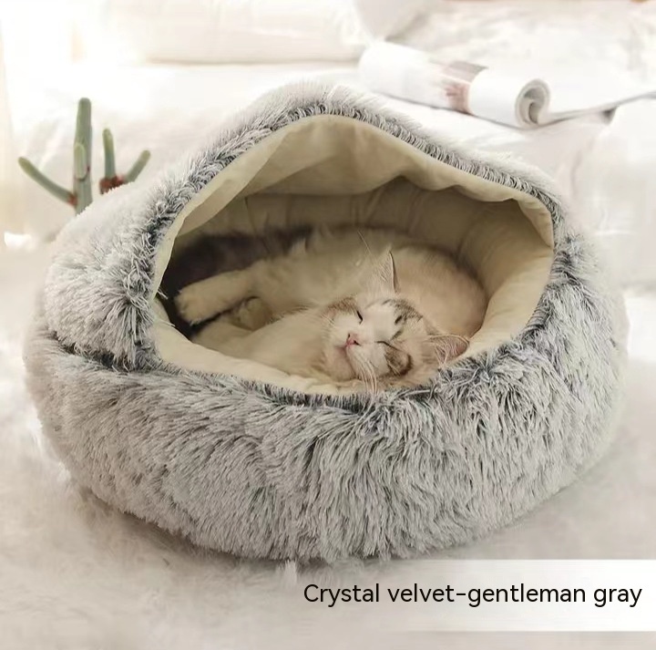 2 In 1 Dog And Cat Bed Pet Winter Bed Round Plush Warm Bed House Soft Long Plush Pets Bed Pet Products - image 40