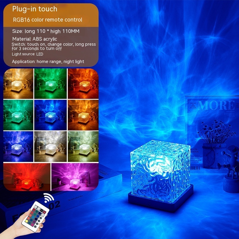 LED Water Ripple Ambient Night Light USB Rotating Projection Crystal Table Lamp RGB Dimmable Home Decoration 16 Color Gifts - image 23