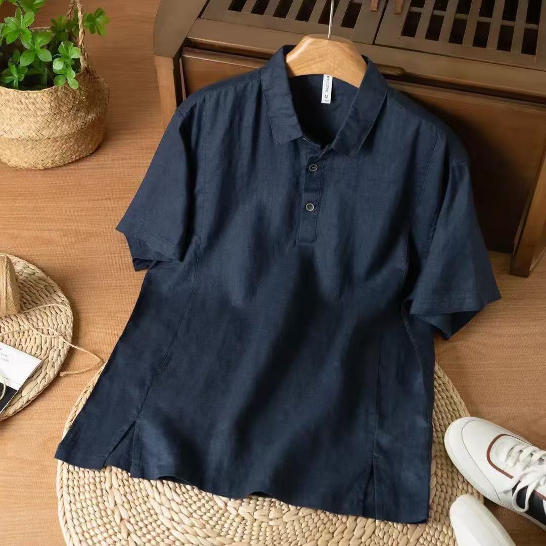 Mens Linen Short-sleeve Shirt Breathable With A Turn-down Collar And A Relaxed Fit - image 3