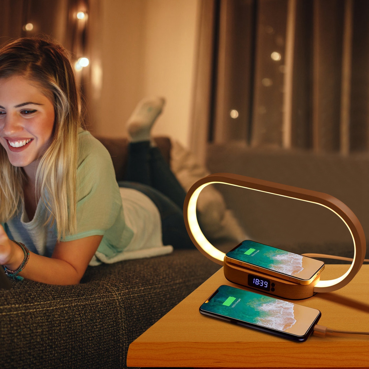 1 Set Bedside Table Lamp Touch Control Lamp With Clock Wireless Charging LED Desk Lamp Dimmable Nightstand Reading Lamp - image 5