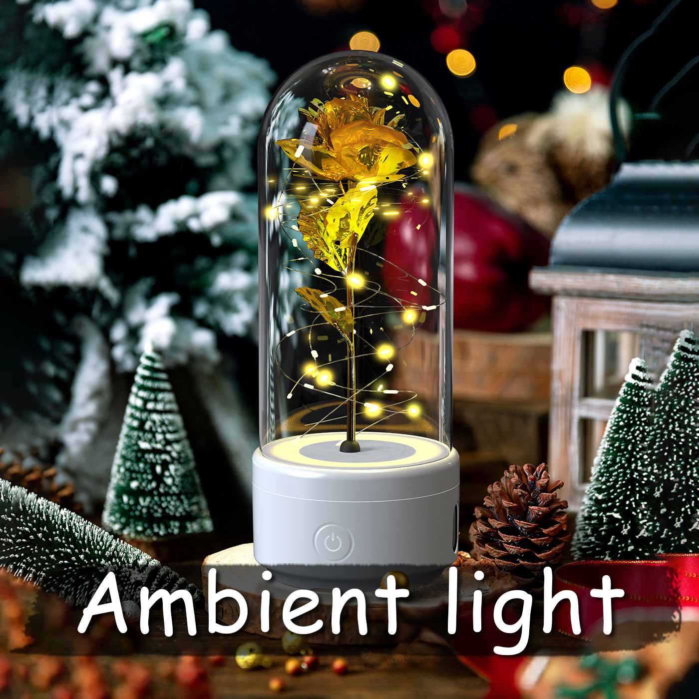 Creative 2 In 1 Rose Flowers LED Light And Bluetooth-compatible Speaker Valentine's Day Gift Rose Luminous Night Light Ornament In Glass Cover - image 3