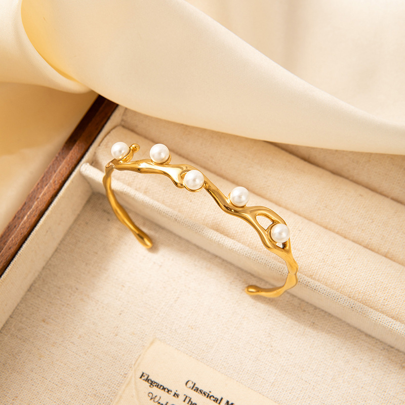 Pearlaccented Openended Titanium Steel Bracelet That Wont Fade - image 4