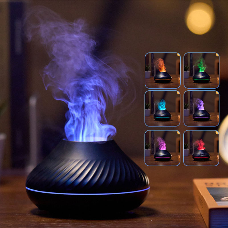 Newest RGB Flame Aroma Diffuser 130Ml 3d Colorful Flame Humidifier Fire Volcano Diffuser Flame - image 3