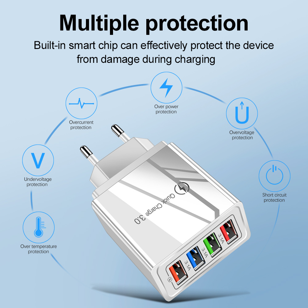 USB Charger Quick Charge 3.0 4 Phone Adapter For Tablet Portable Wall Mobile Charger Fast Charger - image 4