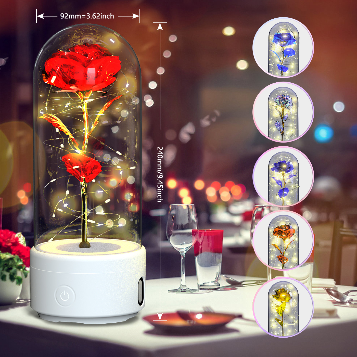 Creative 2 In 1 Rose Flowers LED Light And Bluetooth-compatible Speaker Valentine's Day Gift Rose Luminous Night Light Ornament In Glass Cover - image 6