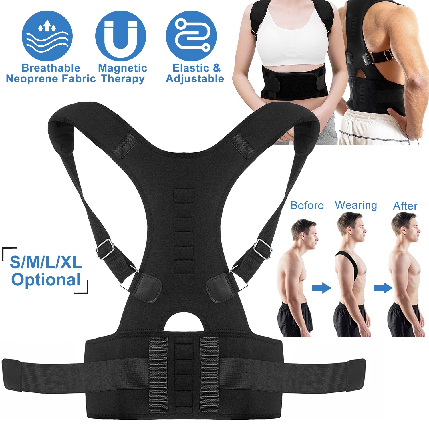 Unisex Posture Corrector Support Magnetic Lumbar Back Posture Support Belt Adjustable Upper Back Braces Clavicle Shoulder Brace Belt Pain Relief Therapy - image 11