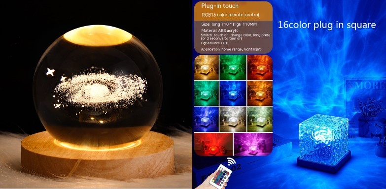 LED Water Ripple Ambient Night Light USB Rotating Projection Crystal Table Lamp RGB Dimmable Home Decoration 16 Color Gifts - image 17