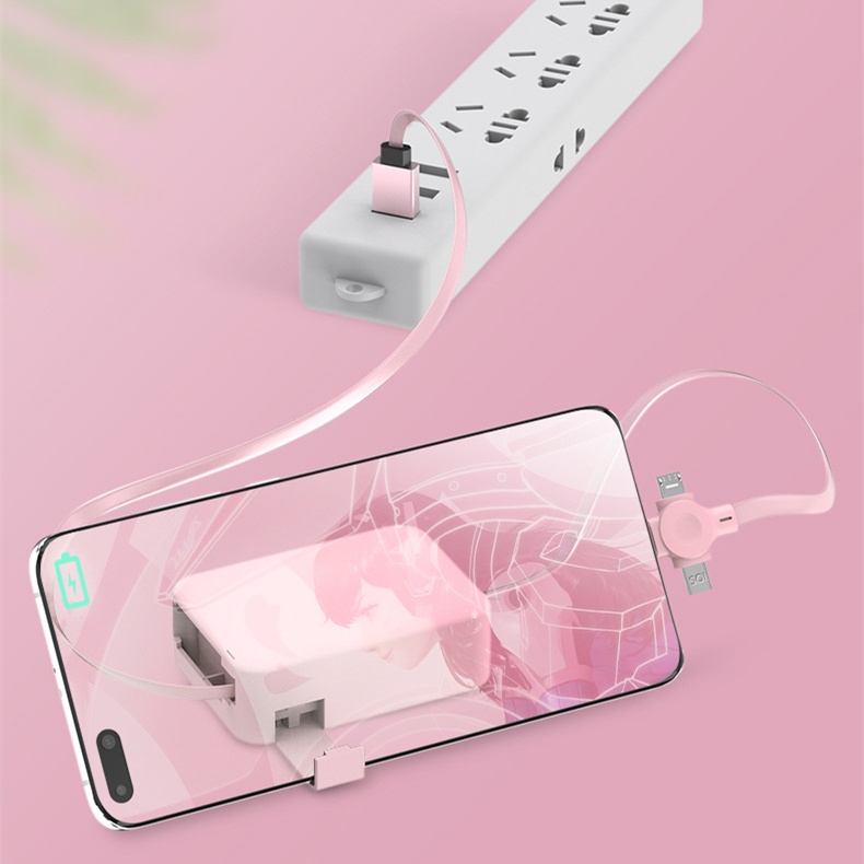 4 In 1 Retractable USB Cable Creative Macaron Type C Micro Cable For I Phone With Phone Stand Charging Data Cable Line Storage Box - image 5