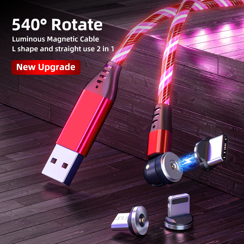 540 Rotate Luminous Magnetic Cable 3A Fast Charging Mobile Phone Charge Cable For LED Micro USB Type C For I Phone Cable - image 4