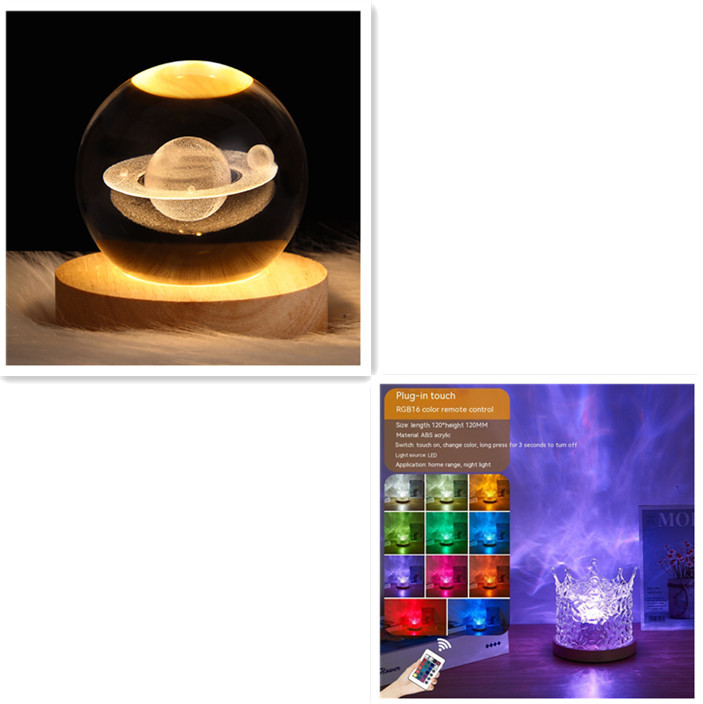 LED Water Ripple Ambient Night Light USB Rotating Projection Crystal Table Lamp RGB Dimmable Home Decoration 16 Color Gifts - image 20