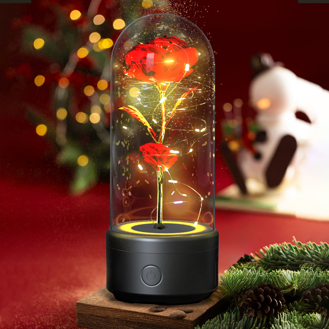 Creative 2 In 1 Rose Flowers LED Light And Bluetooth-compatible Speaker Valentine's Day Gift Rose Luminous Night Light Ornament In Glass Cover - image 20