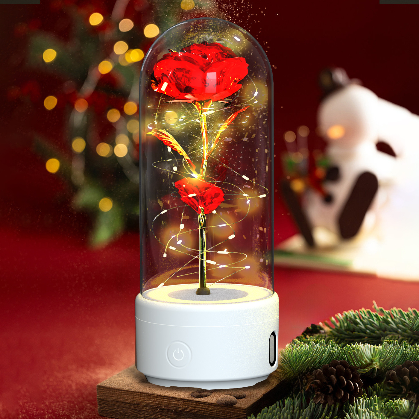 Creative 2 In 1 Rose Flowers LED Light And Bluetooth-compatible Speaker Valentine's Day Gift Rose Luminous Night Light Ornament In Glass Cover - image 14