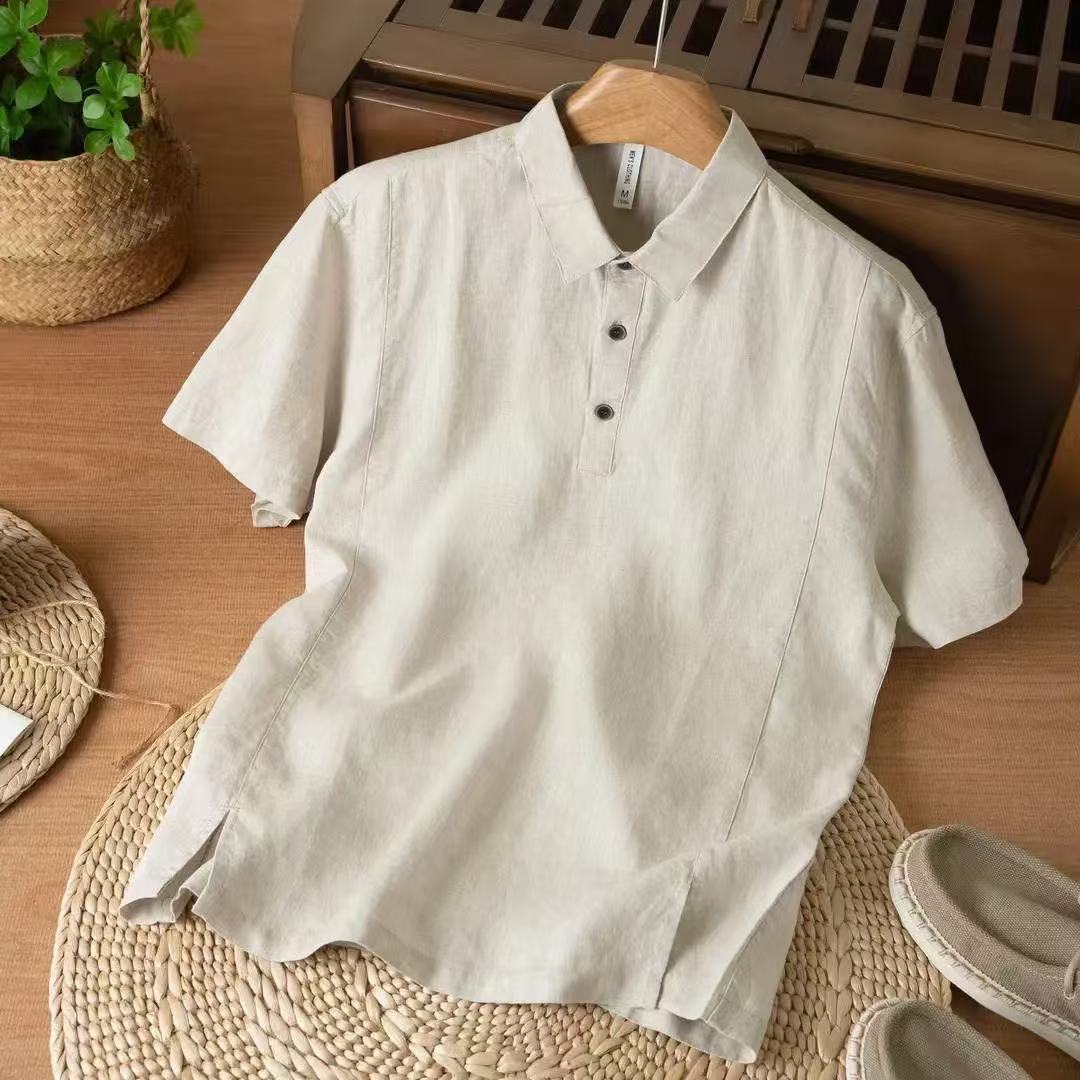 Mens Linen Short-sleeve Shirt Breathable With A Turn-down Collar And A Relaxed Fit - image 18