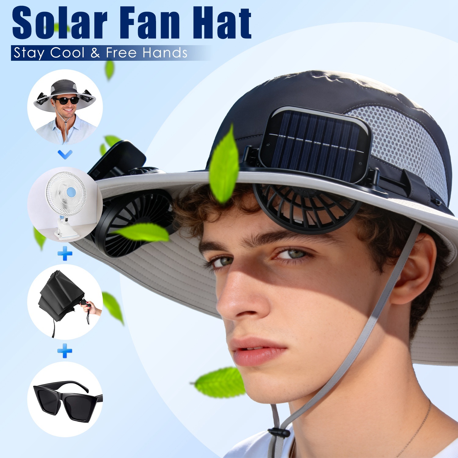 1Pc 2 In 1 Solar Fan Hat UPF50 Sun Hat With Fans Wide Brim Fishing Hat With Face Cover Neck Flap Solar USB Charging For Hiking Gardening Outdoor Work - image 2
