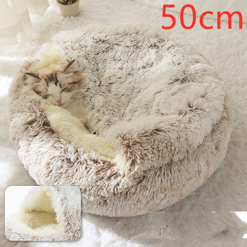 2 In 1 Dog And Cat Bed Pet Winter Bed Round Plush Warm Bed House Soft Long Plush Pets Bed Pet Products - image 30