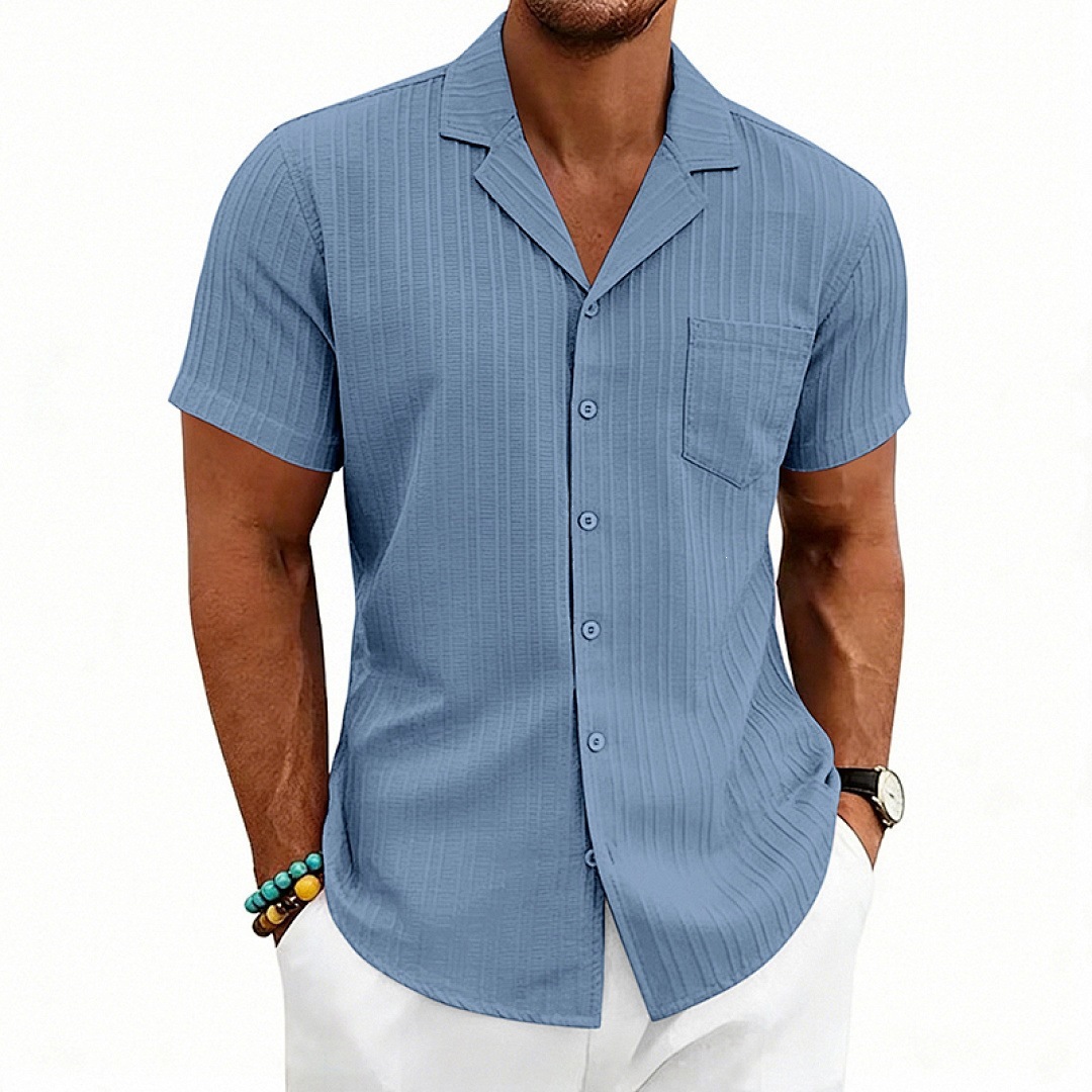 Mens Loose-Fit Plus-Size Cuban-Neck Casual Short-Sleeve Shirt - image 3
