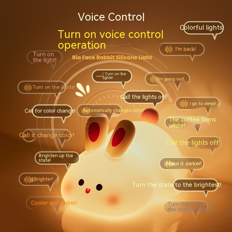 Cute LED Night Light Touch Sensor Cartoon Kid's Nightlights Big Face Rabbit Silicone Night Light Christmas Gift Bedside Lamp Home Decor - image 6