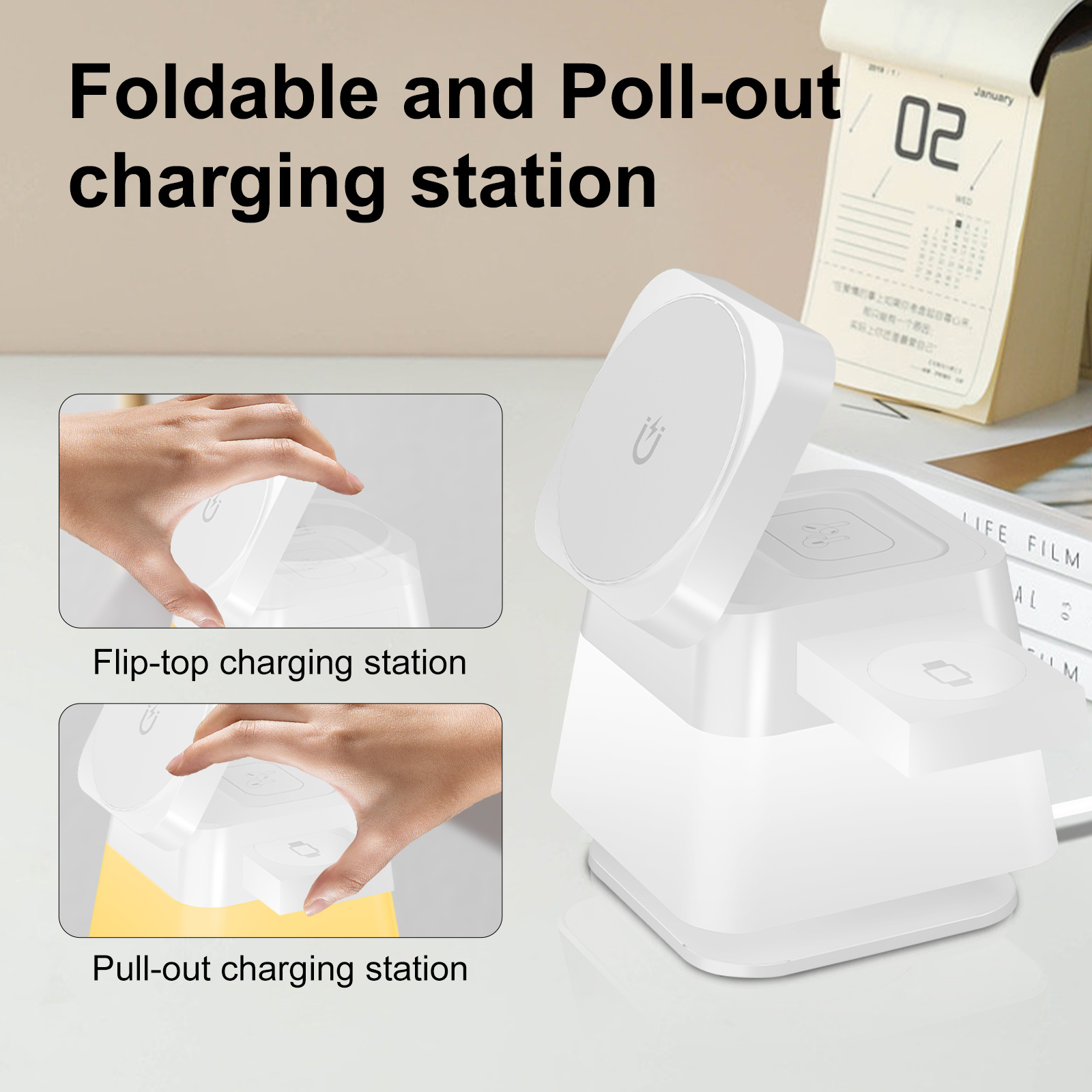 4 In 1 Rotatable Colorful Lighting Wireless Charger Stand For Phone 15 14 13 12 Pro Max 8 7 Holder Magnetic Fast Charging Station - image 3