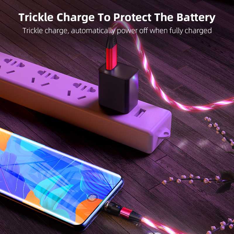 540 Rotate Luminous Magnetic Cable 3A Fast Charging Mobile Phone Charge Cable For LED Micro USB Type C For I Phone Cable - image 5