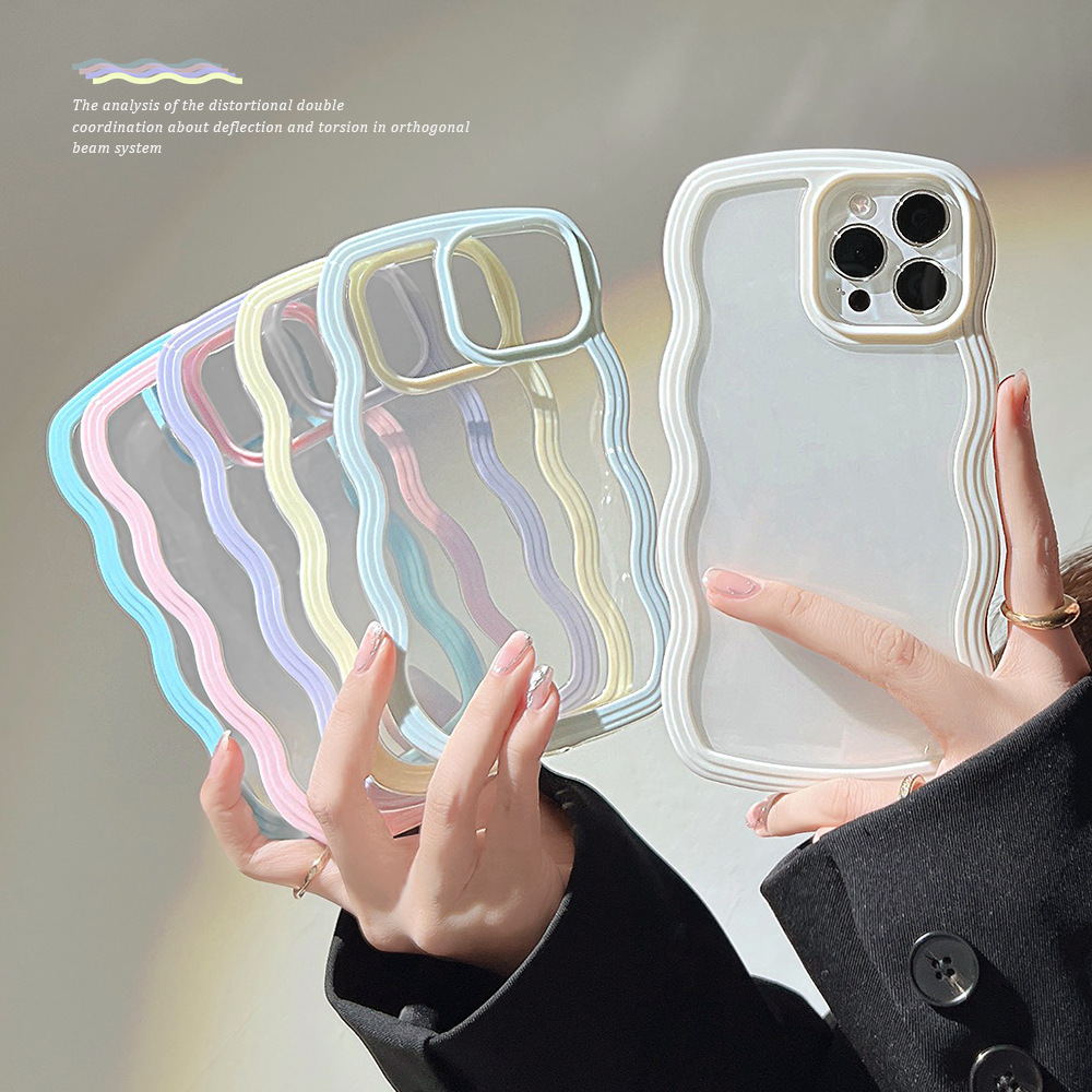 Wave Border Mobile Phone Case Solid Color Simple Candy Color - image 2