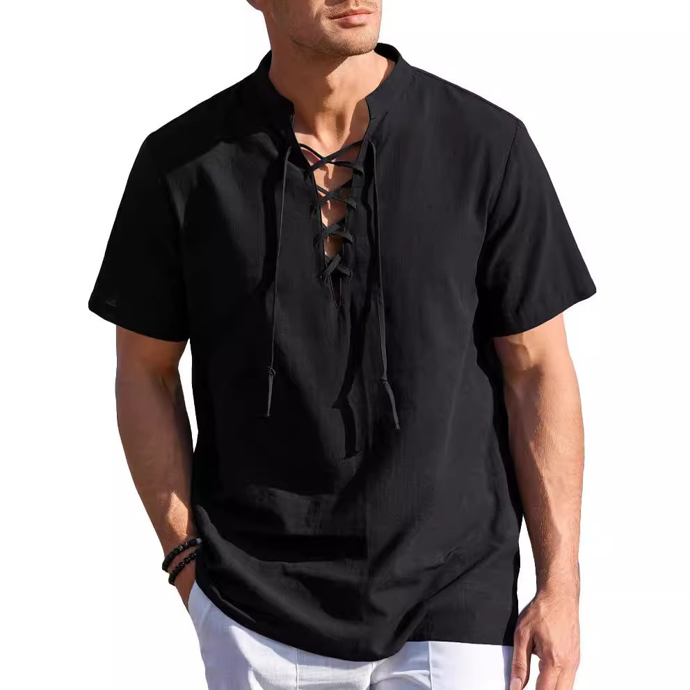Mens Short-sleeve Casual Henley-neck Large-size Beach Shirt - image 37