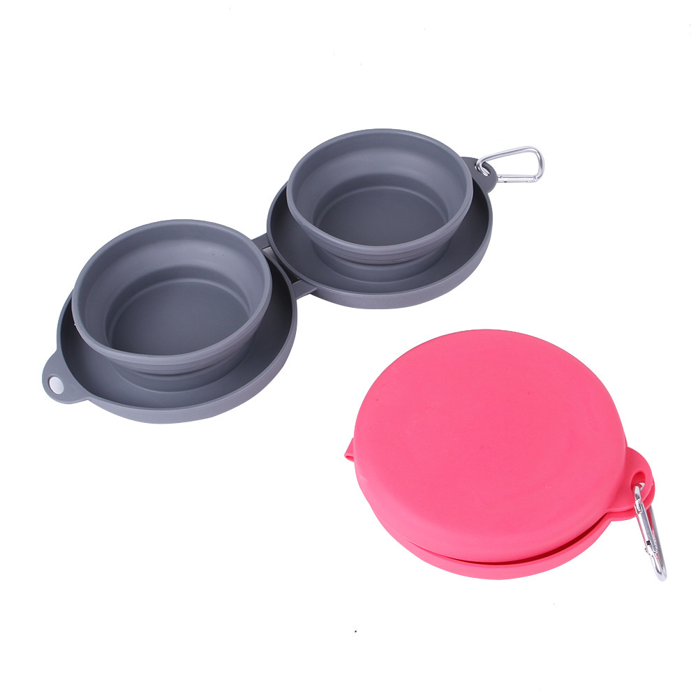 Rubber Foldable Double Bowl Pet Feeding Bowl Pets Supplies Dog Cat Bowls - image 8