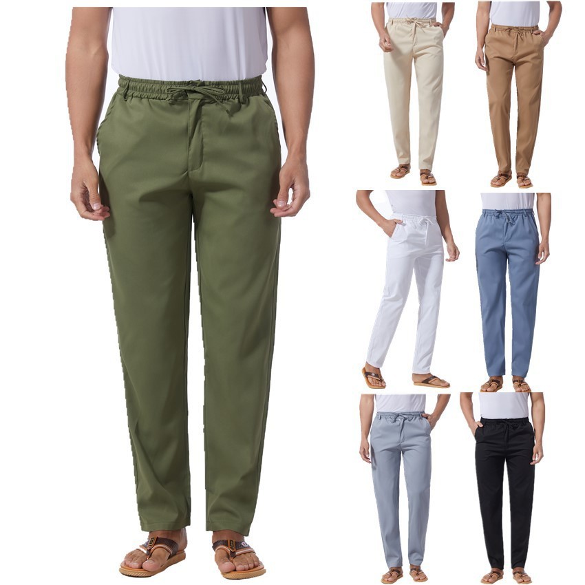 New Mens Solidcolor Linen Cotton Looseit Casual Pants - image 3