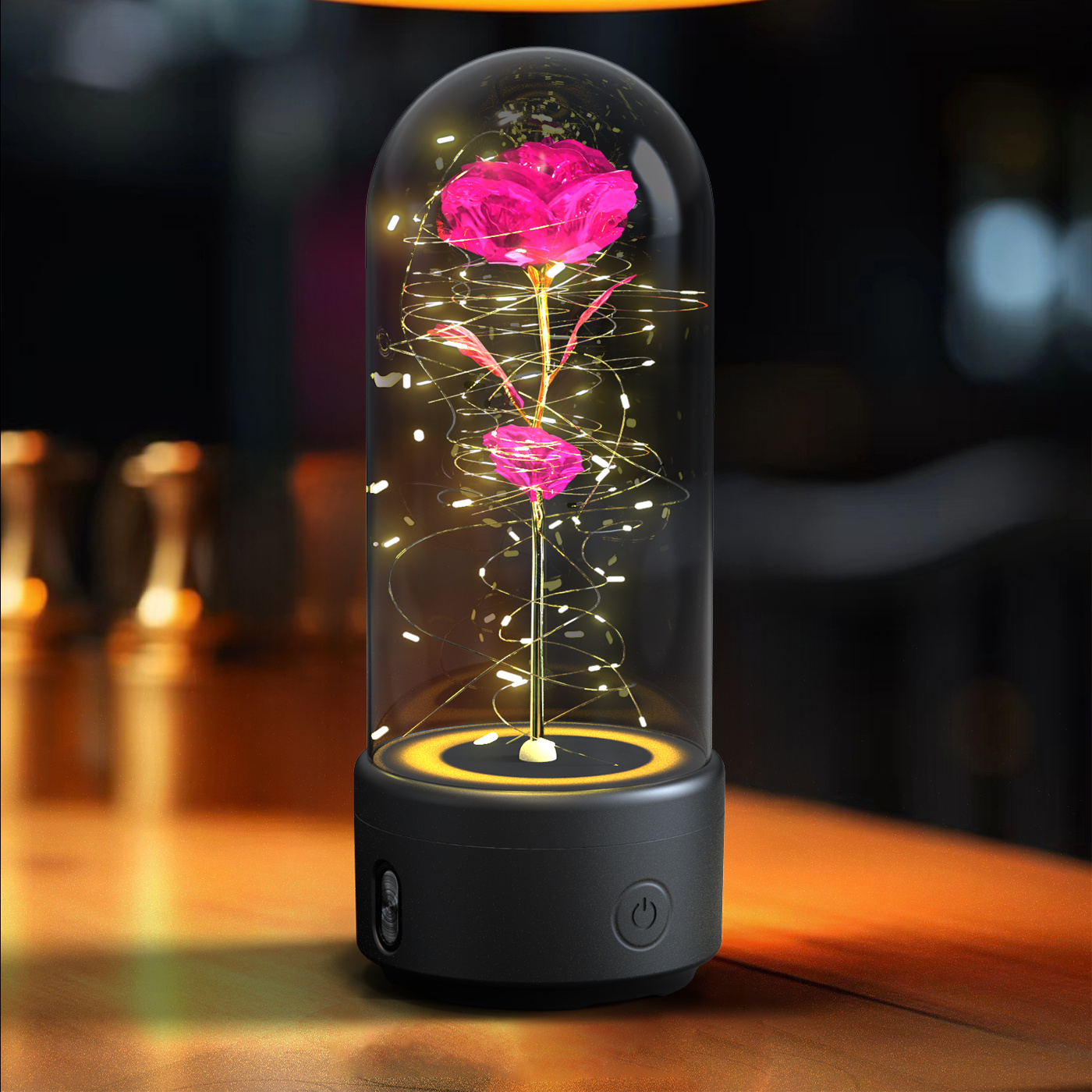 Creative 2 In 1 Rose Flowers LED Light And Bluetooth-compatible Speaker Valentine's Day Gift Rose Luminous Night Light Ornament In Glass Cover - image 16