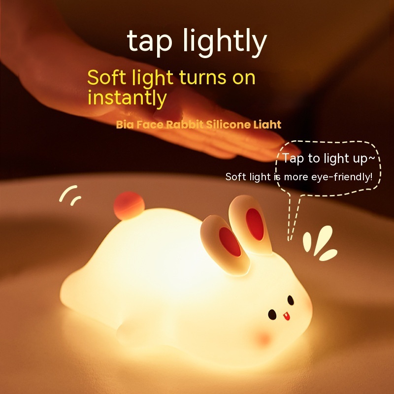 Cute LED Night Light Touch Sensor Cartoon Kid's Nightlights Big Face Rabbit Silicone Night Light Christmas Gift Bedside Lamp Home Decor - image 7