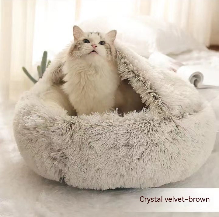2 In 1 Dog And Cat Bed Pet Winter Bed Round Plush Warm Bed House Soft Long Plush Pets Bed Pet Products - image 7